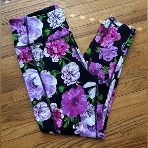 NWOT Victoria's Secret Black Leggings with Pink & Purple Floral Print
